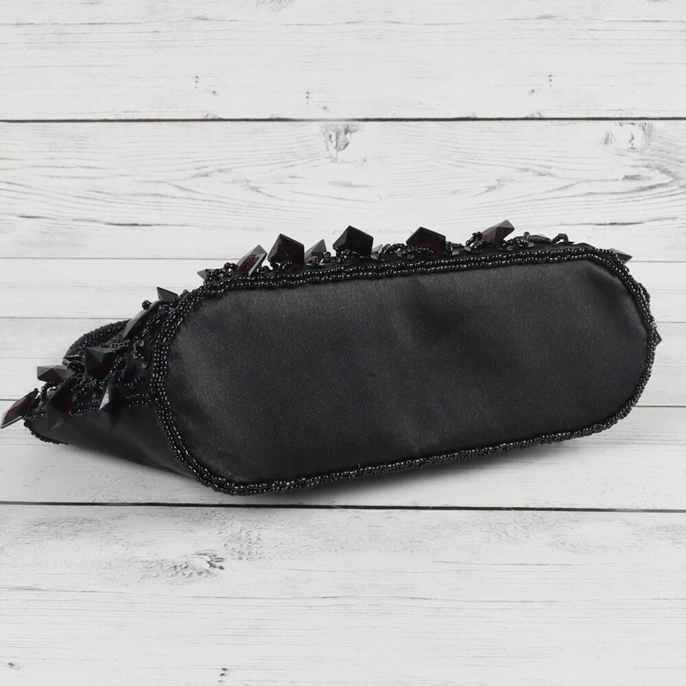 Vintage 90s Bijoux Terner Black Satin Beaded Mini Bag - Picture 6 of 10